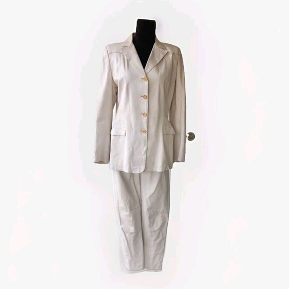 Vtg Santacroce Per Georgio's White Leather Pants & jacket Set Small READ!